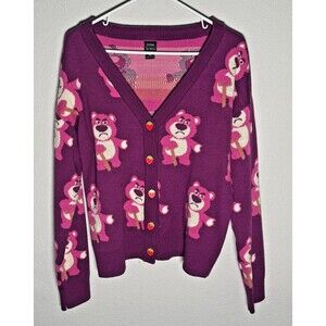Disney Pixar Toy Story Lotso All Over Print Cardigan Sweater Womens Medium